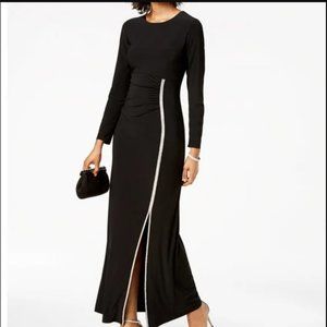 MSK BLACK WITH RHINESTONE SLIT GOWN LONG SLEEVES SIZE 16